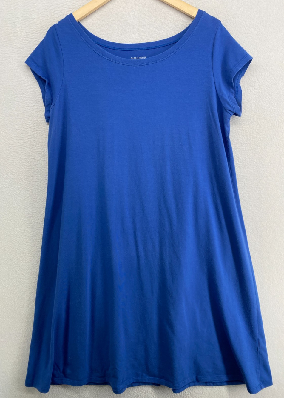 EILEEN FISHER Dress XL Organic Cotton Stretch Jersey T-Shirt Cap Sleeve Blue USA